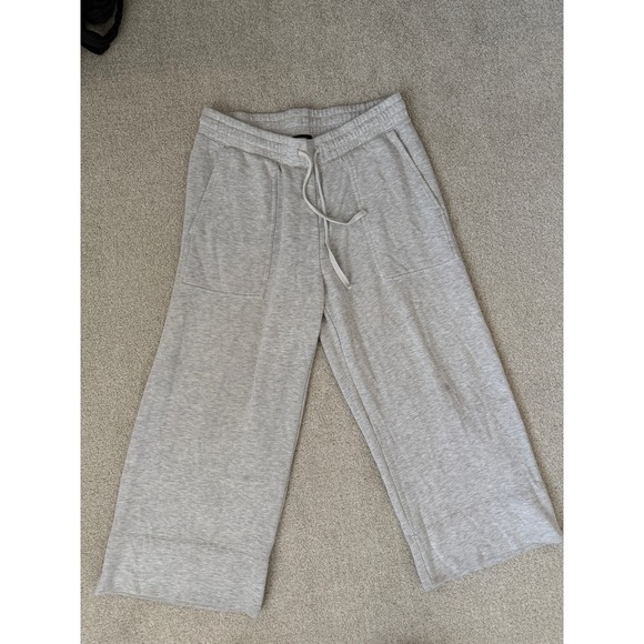 Quince Gray Wide Leg Cropped Lounge Pants Women's Large Drawstring Waist * flaw - Picture 6 of 9